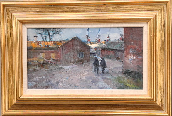 OIDENTIFIERAD KONSTNÄR. TAVLA, olja duk, signerad T.Eriksson, "Gamla kåkar", 1900-tal.