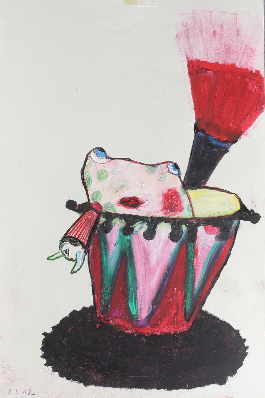KATARINA LÖNNBY. Teckning, blandteknik, signerad samt daterad K.L -02.