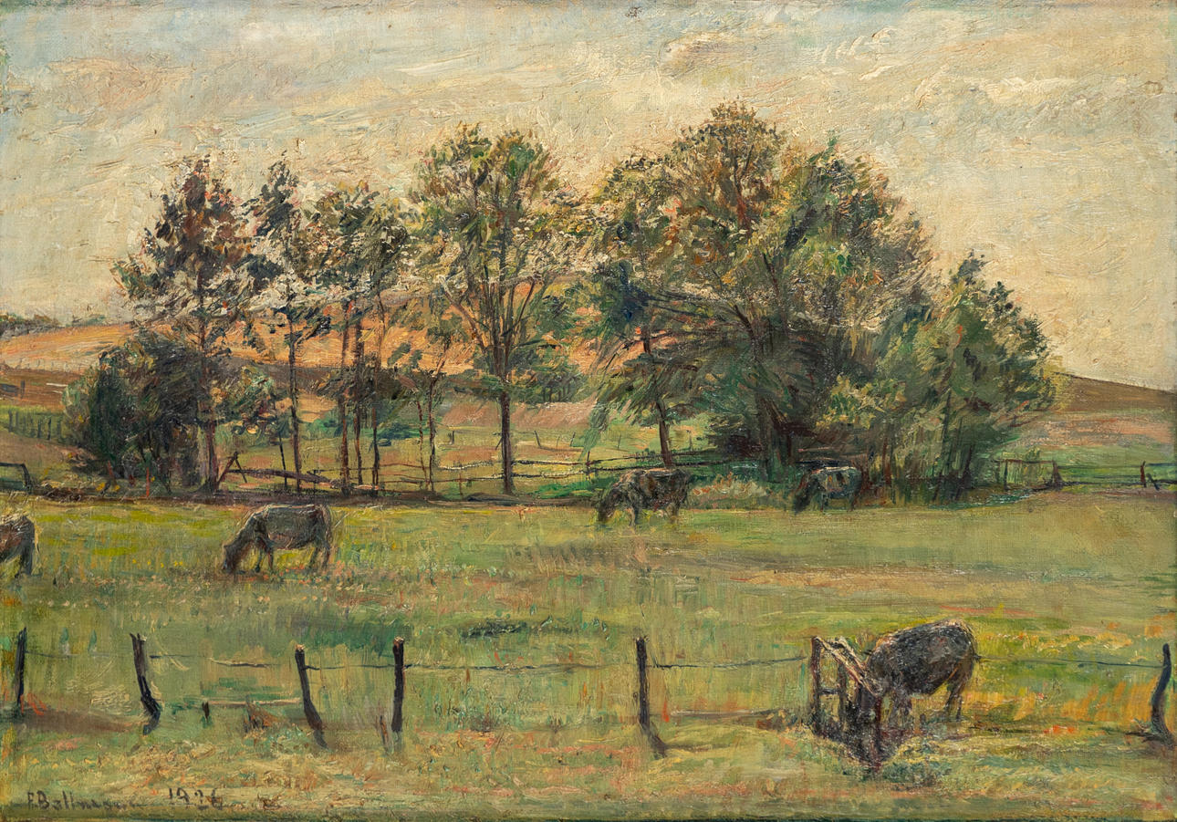 F. BALLMANN. Landscape with cows.