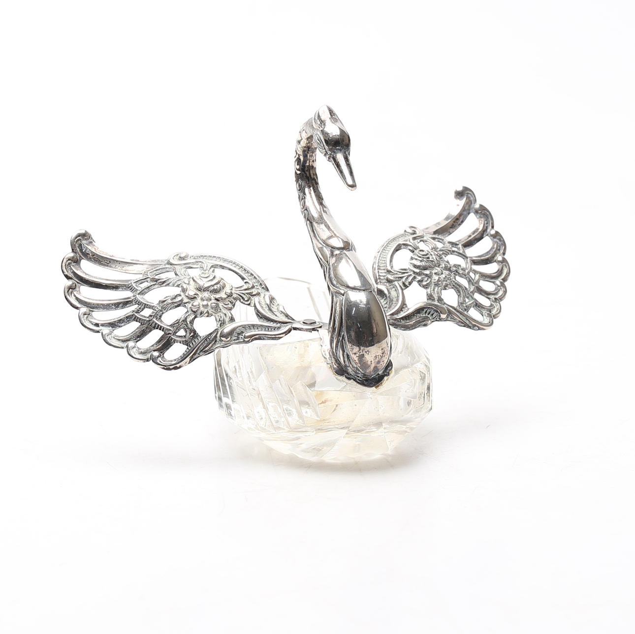 SKÅL, form af svane, glas og sølv.