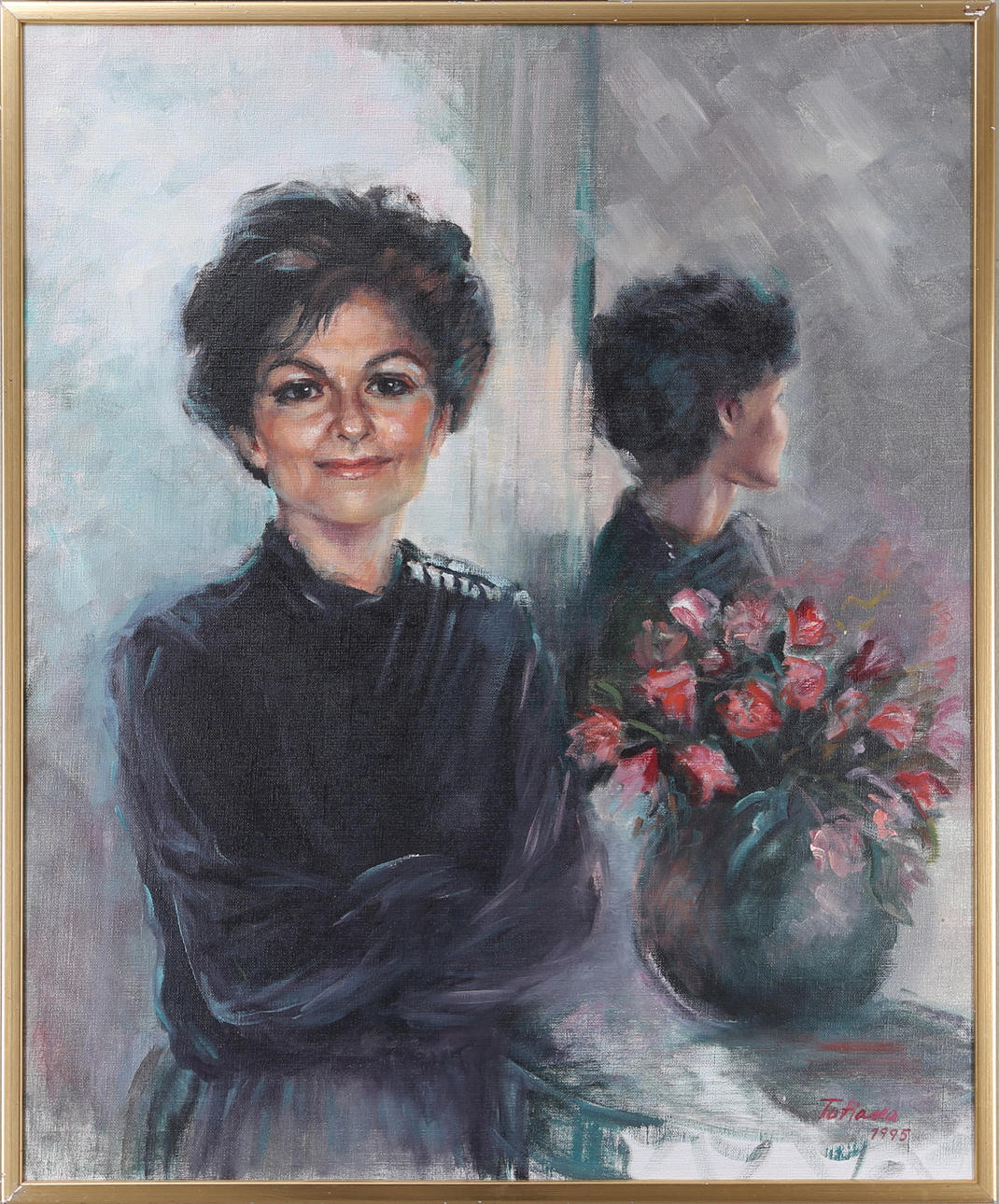 TATIANA KRAUS. Kvinnoporträtt, olja på duk, signerad och daterad 1995.