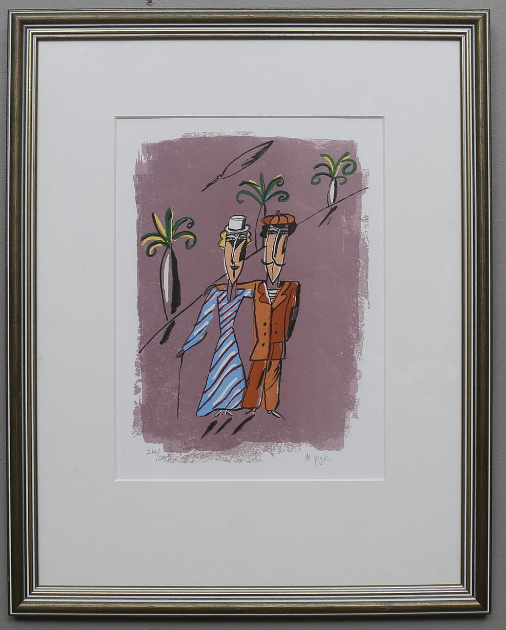 MADELEINE PYK. färglitografi, "Par på promenad", signerad och numrerad M Pyk 214/295.