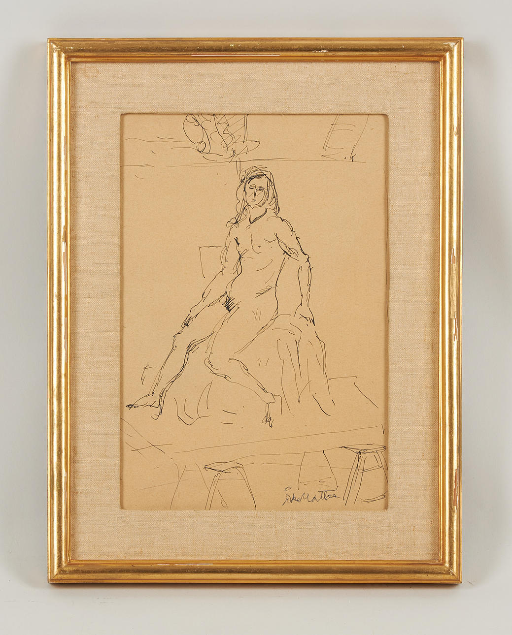 ÅKE MATTAS. Nude model, signed, drawing.