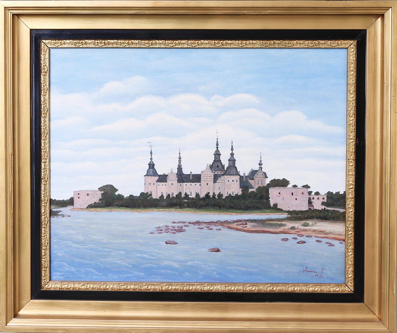 OIDENTIFIERAD KONSTNÄR. Kalmar Slott, olja på duk, signerad o daterad Svenne P - 81.