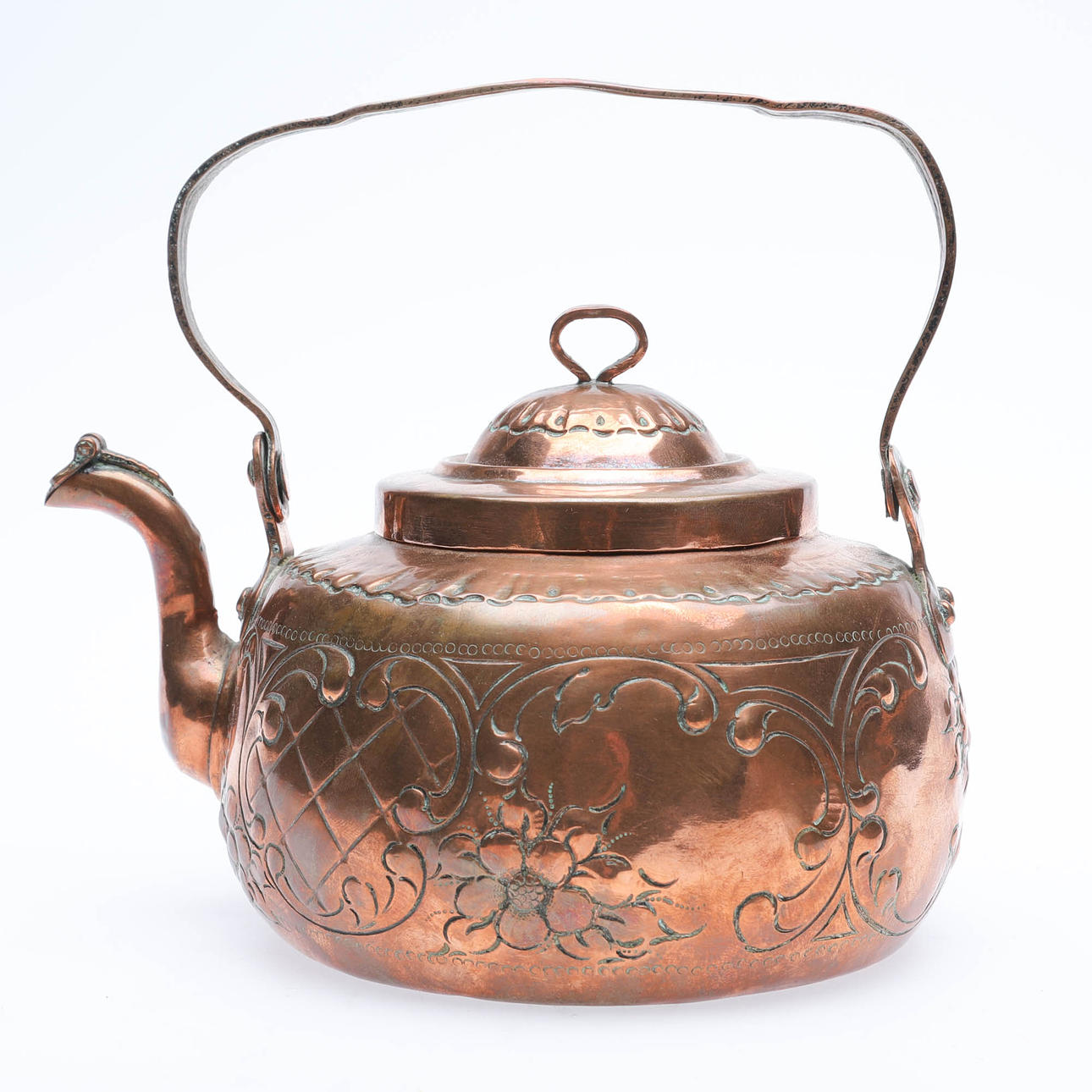 A 17th-century copper rococo coffee pot, Denmark.