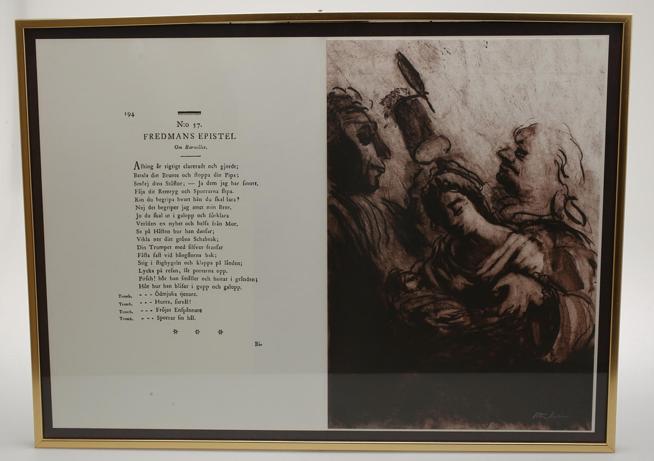 PETER DAHL. Signerad färglitografi ur mappen "Bellmans epistlar".