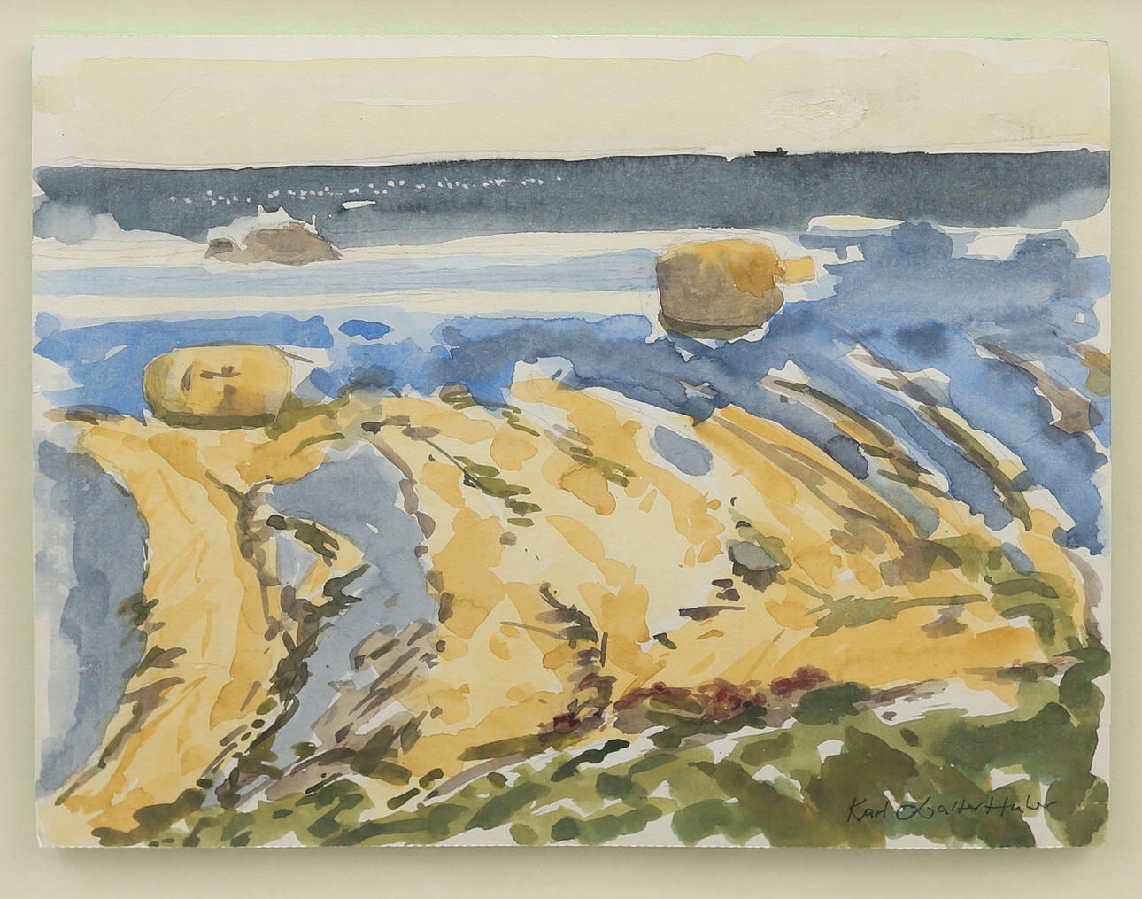 WALTER HUBER. Wave marks, watercolour, signed.