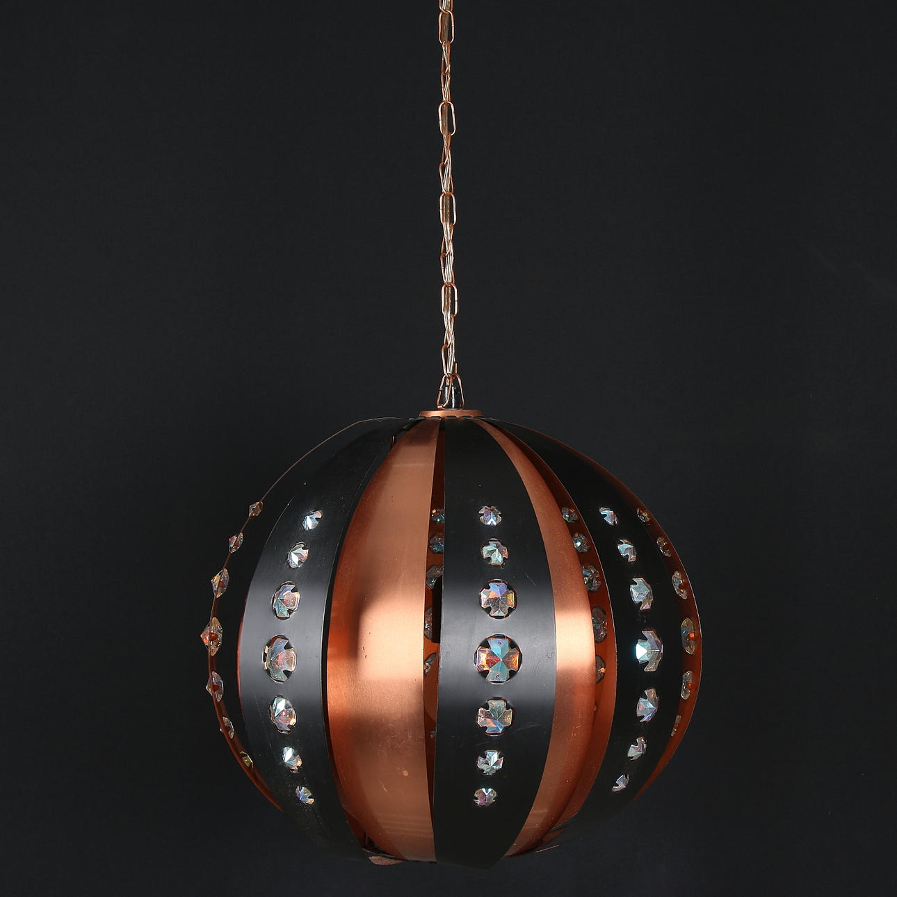 TAKLAMPA, koppar och prismor, Werner Shou, Coronell Electrics, 1960-tal.