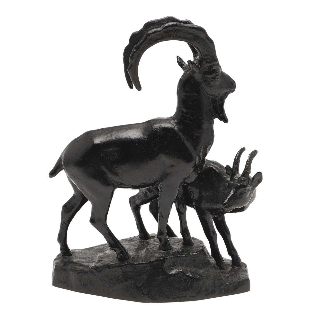 A RUSSIAN CAST IRON MOUNTAIN GOAT GROUP.