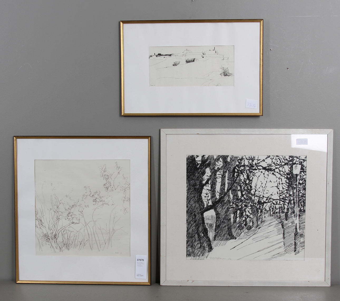 PÄR THORELL. Tuschsteckningar 2 st samt Linköpingsbild.