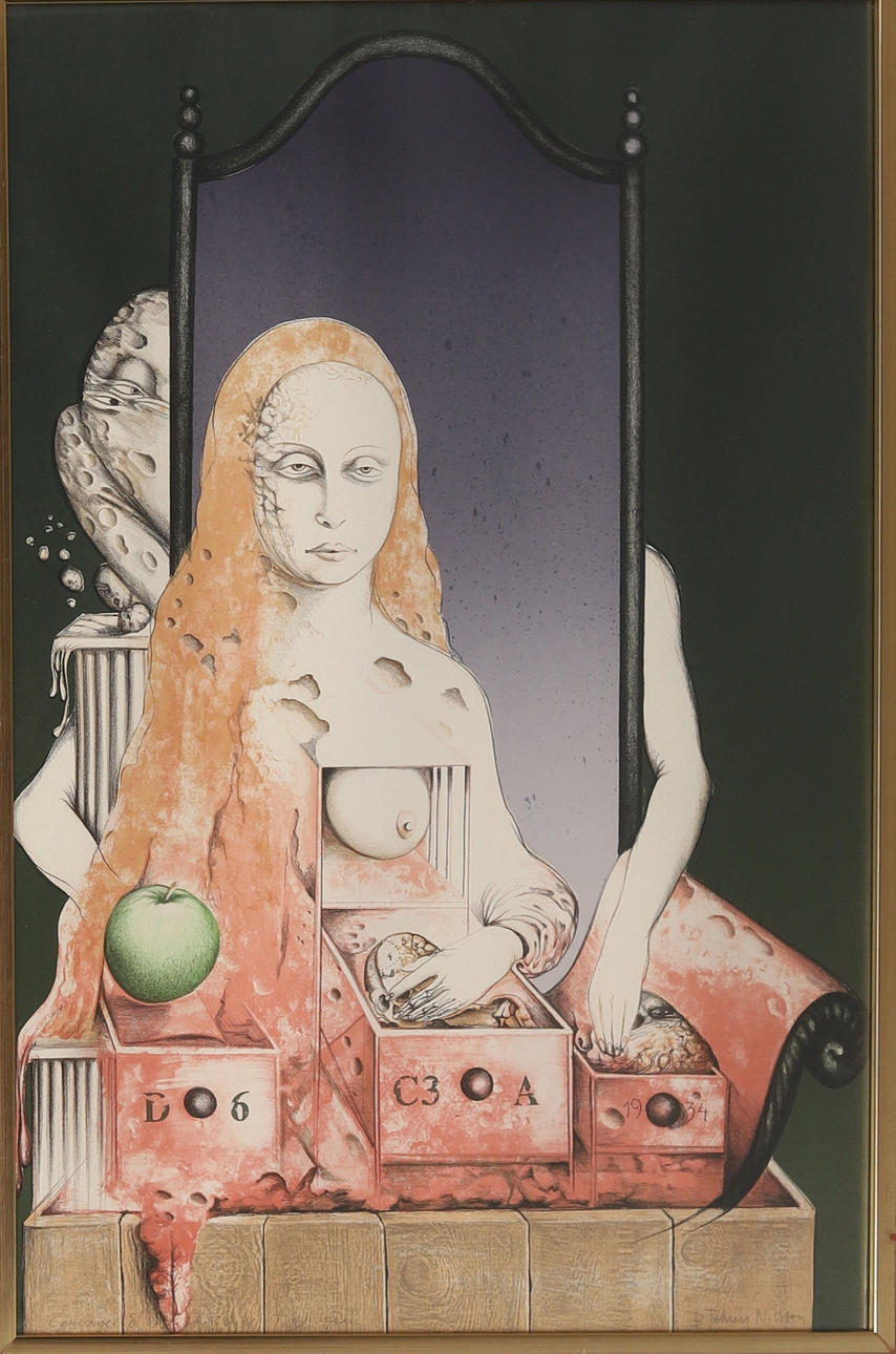 BERT-JOHNNY NILSSON. Imaginistic portrait, silkscreen, EA print, signed.