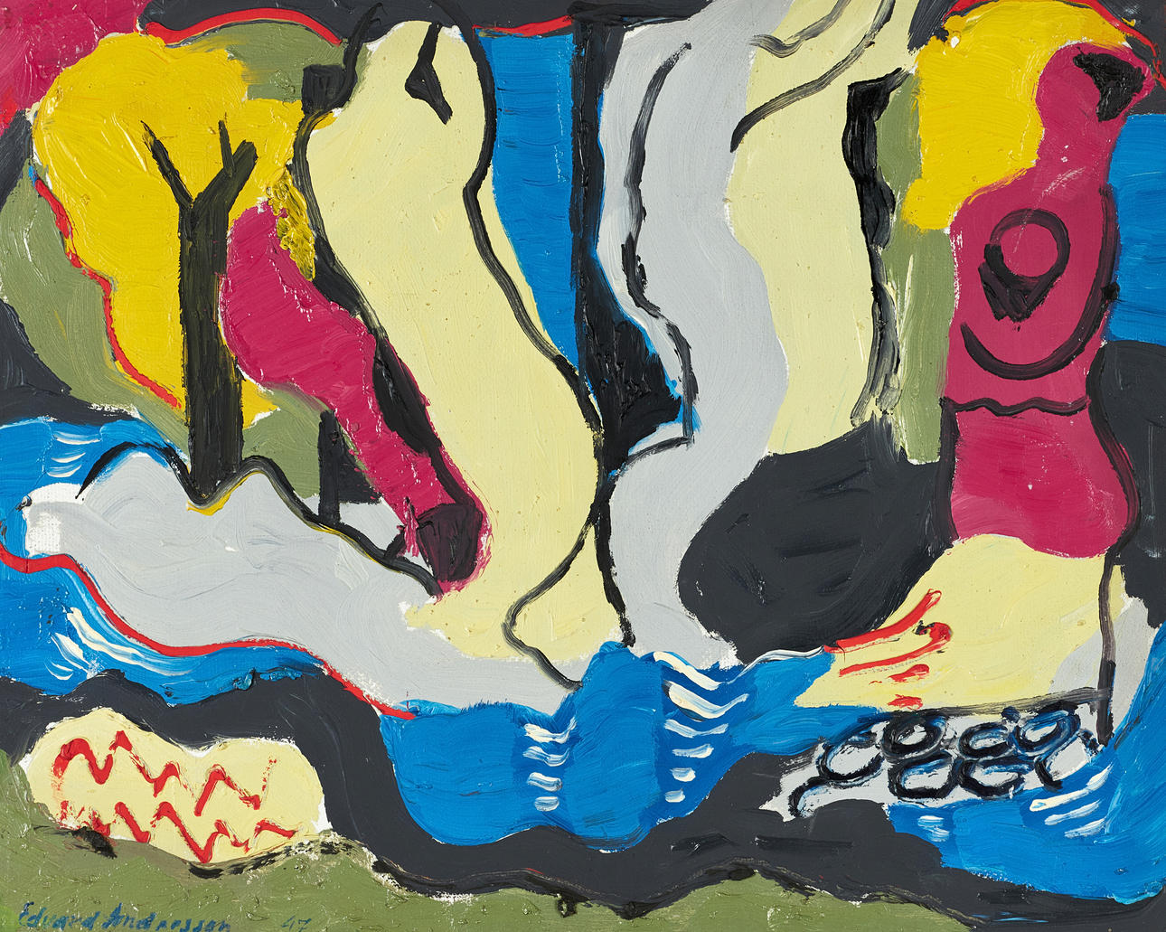EDVARD ANDERSSON (1891—1967). Undulating landscape, signed Edvard Andersson, oil/mixed media on panel.