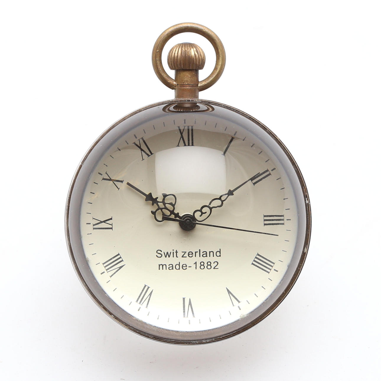TABLE CLOCK, spherical shape, metal and glass, 19/2000s.