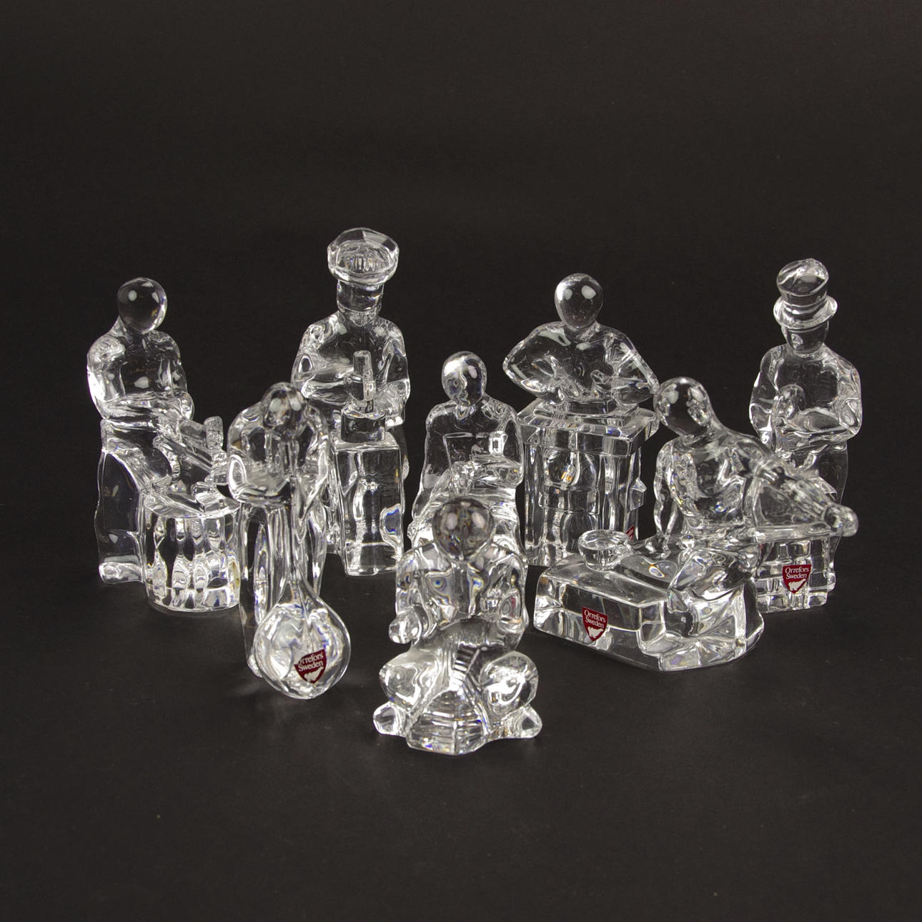FIGURINER, 8 stycken, kristall, Olle Alberius, Orrefors.