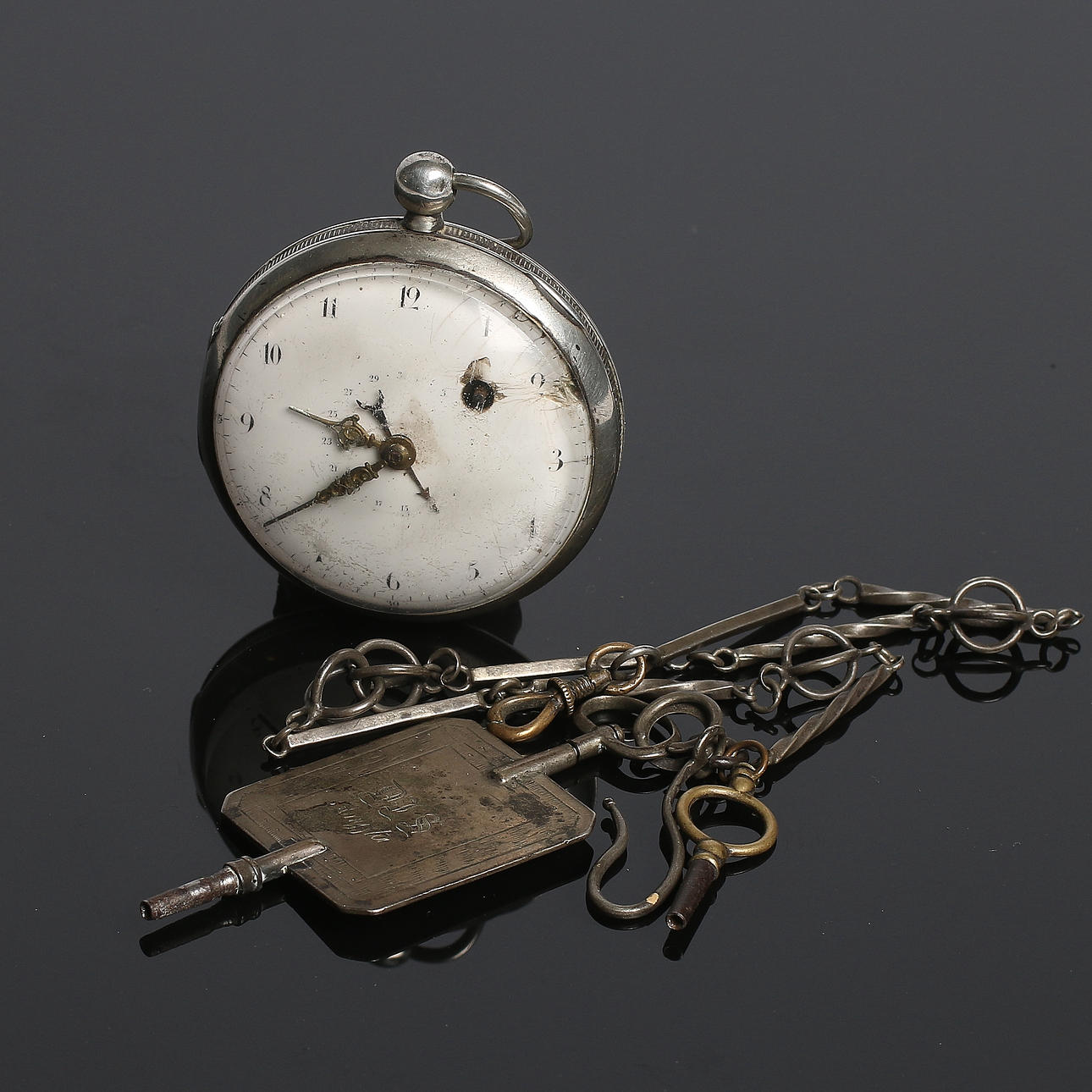 FICKUR, silver, nyckeldragare,"Chevalier & Cochet", 1800-talets mitt.