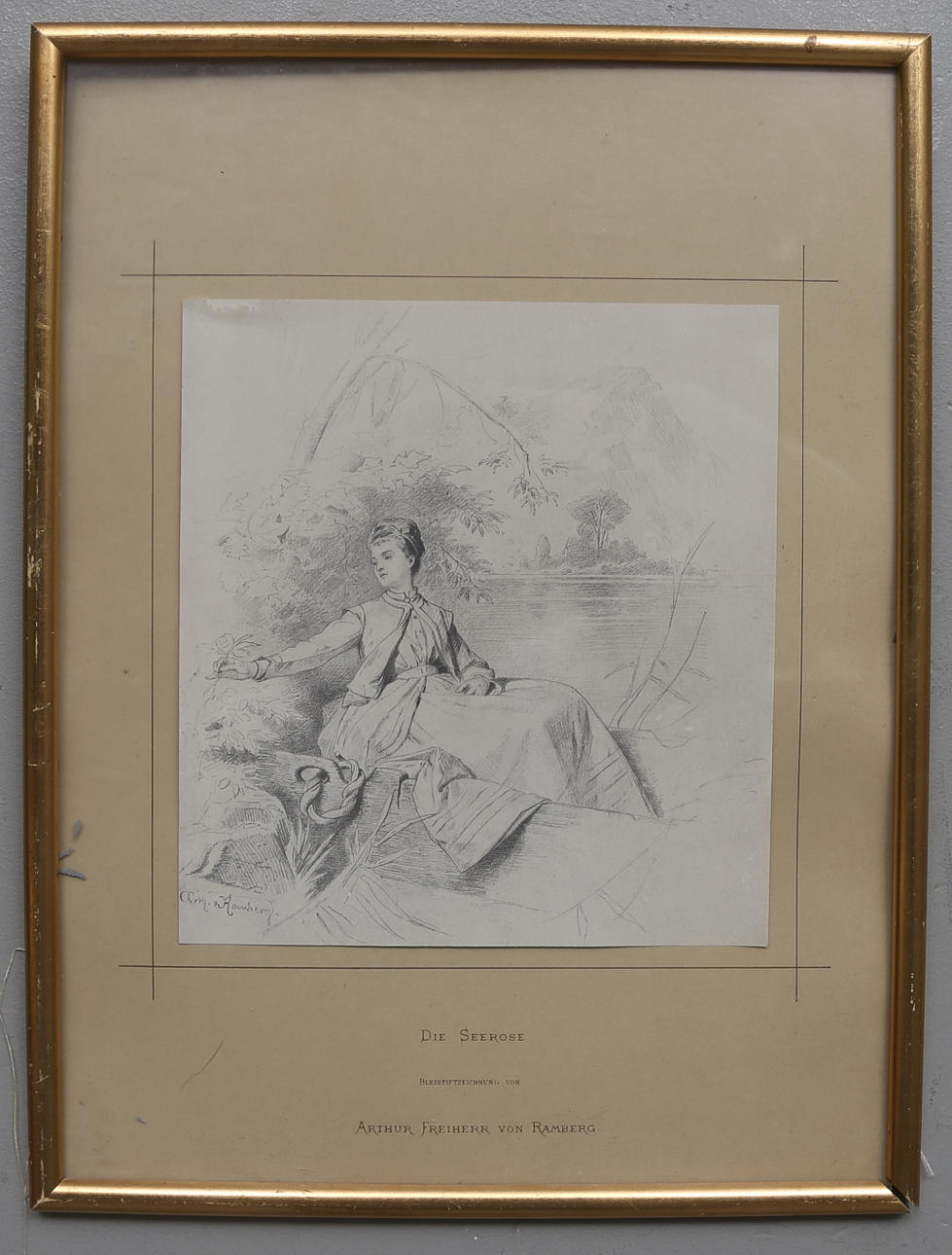 ARTHUR FREIHERR VON RAMBERG. "Die Seerose". Teckning, signerad.