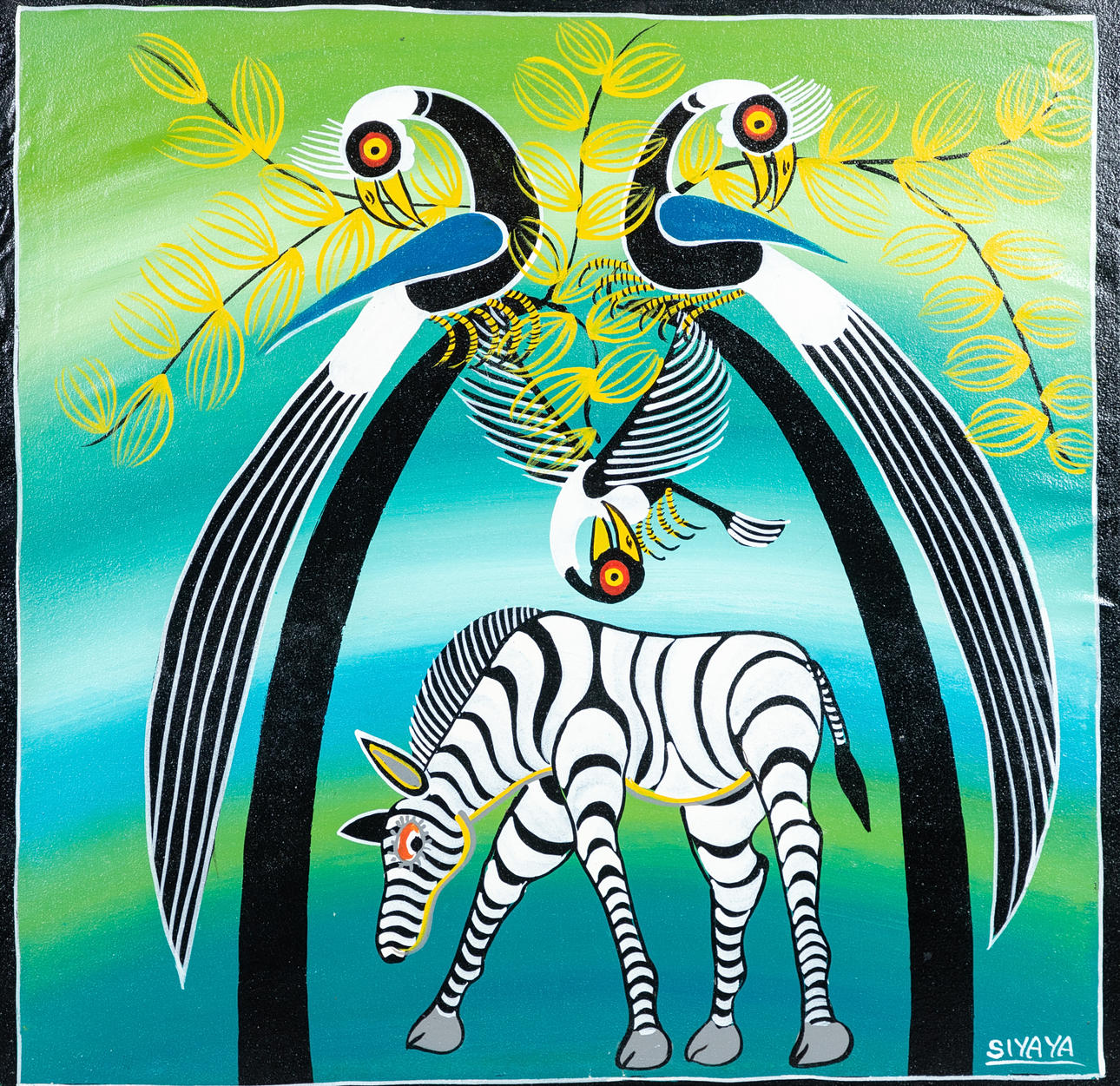 SIYAYA. Zebra and birds.