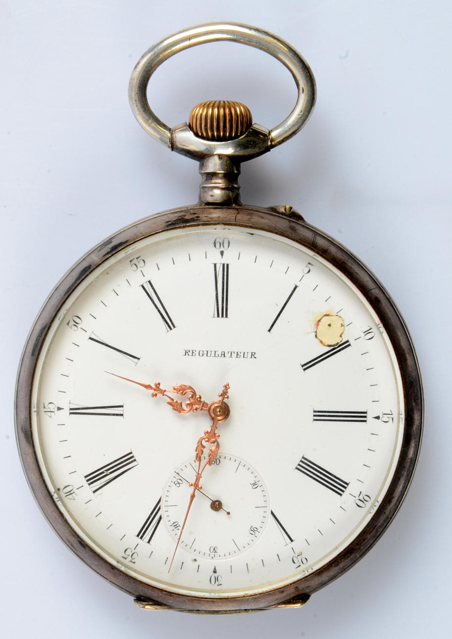 FICKUR, silver, Regulateur, baklock med riksvapen, 76 mm.