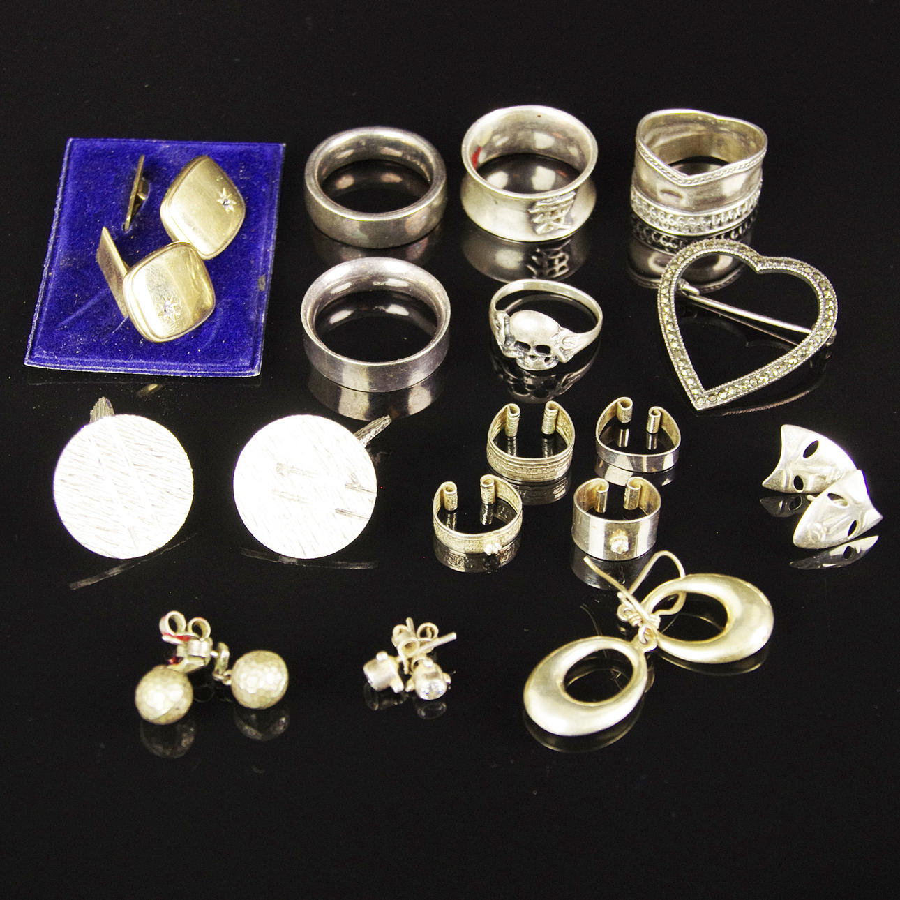 MANSCHETTKNAPPAR, RINGAR M.M., silver.