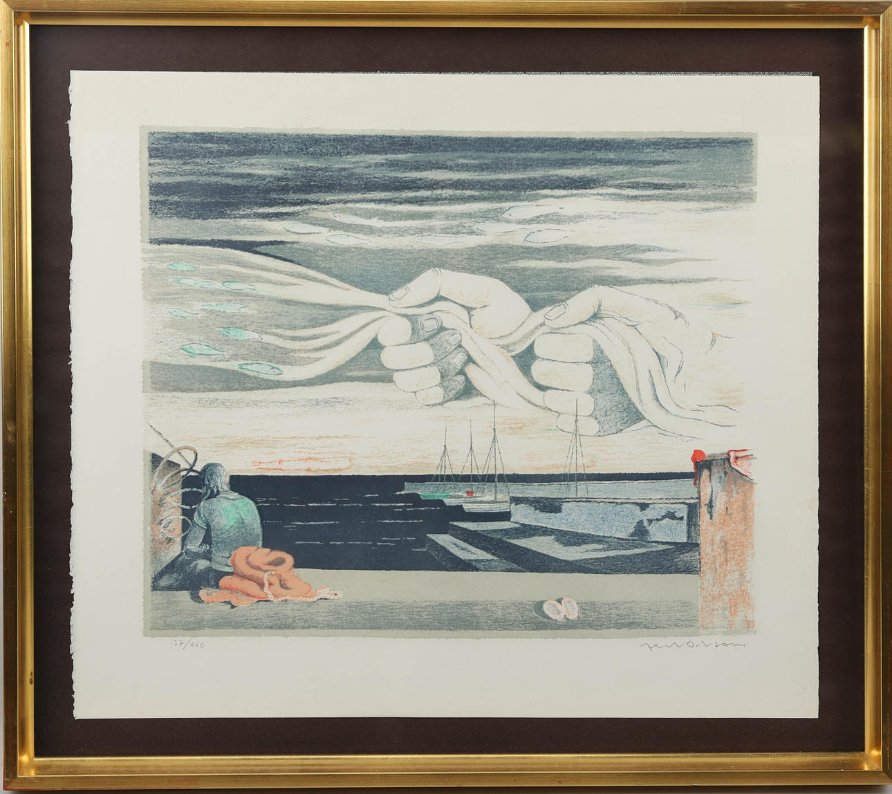 AXEL OLSSON. Port composition, lithograph, numbered, signed, 137/260.