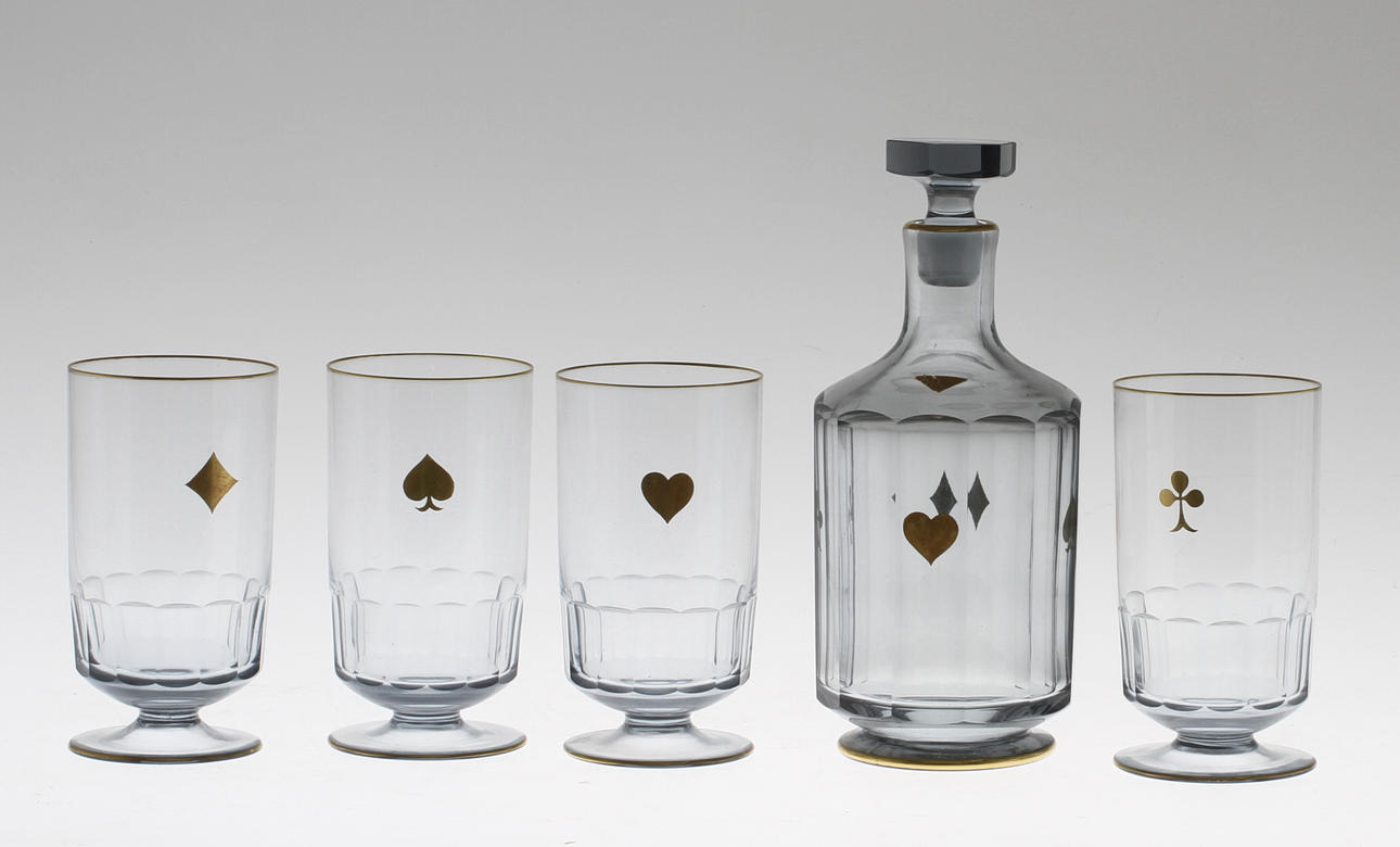 KARAFF, GROGGLAS, 4 st, Gullaskruf, 1900-tal.