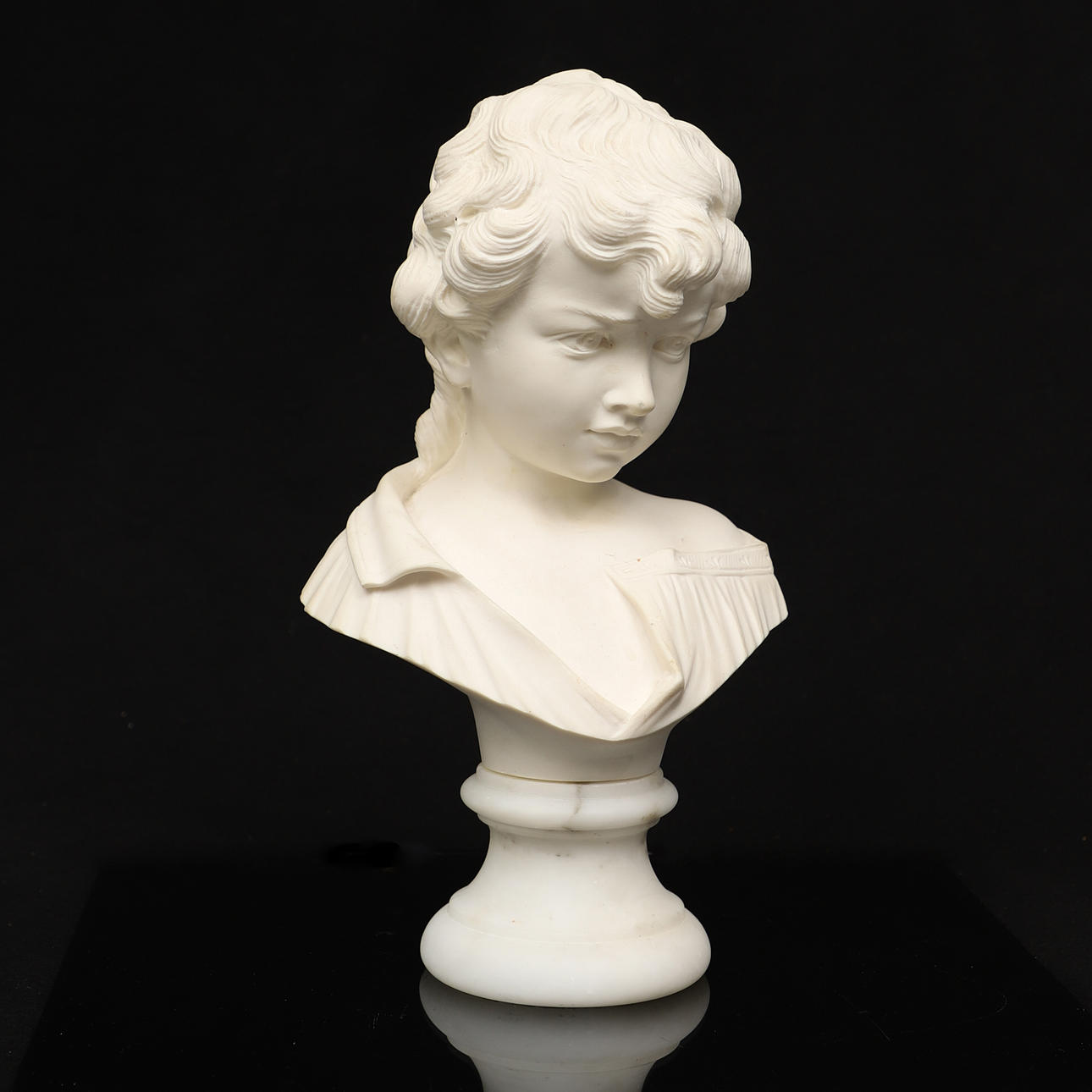 BUST, signed “Studio Prof. G. Bessi”, marble and alabaster, Italy.