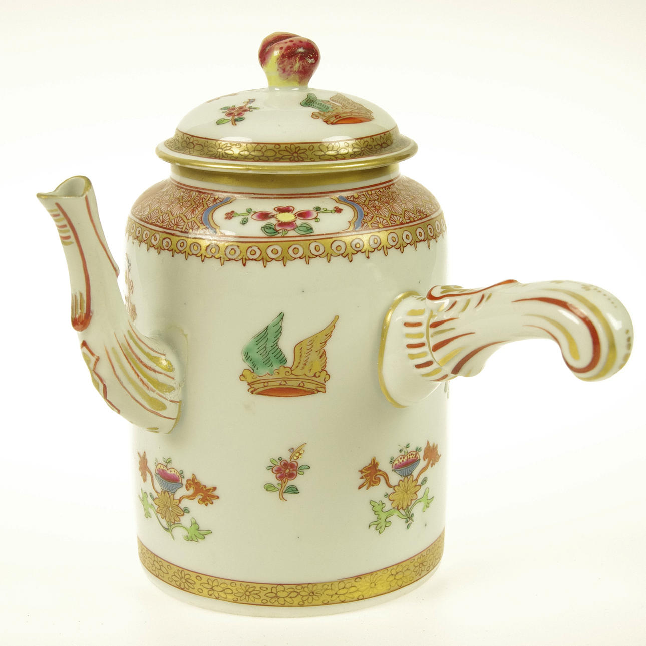 CHOKLADKANNA, famille rose med adligt vapen, Chien Lung, Kina, ca 1760.