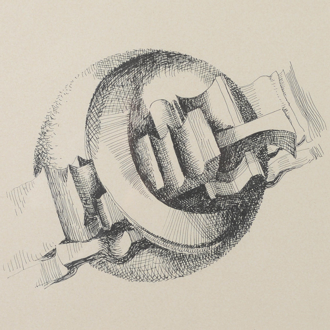 LUCIANO CESCHIA. Abstract composition, drawing, signed.