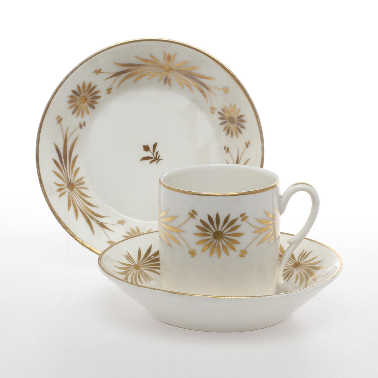 KAFFEKOPPAR med FAT, 6 st, porslin, 1800-tal.