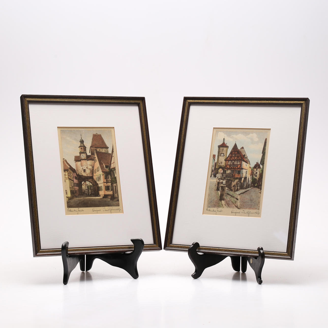 ERNST GEISSENDÖRFER. Etchings on silk, a pair, signed and titled