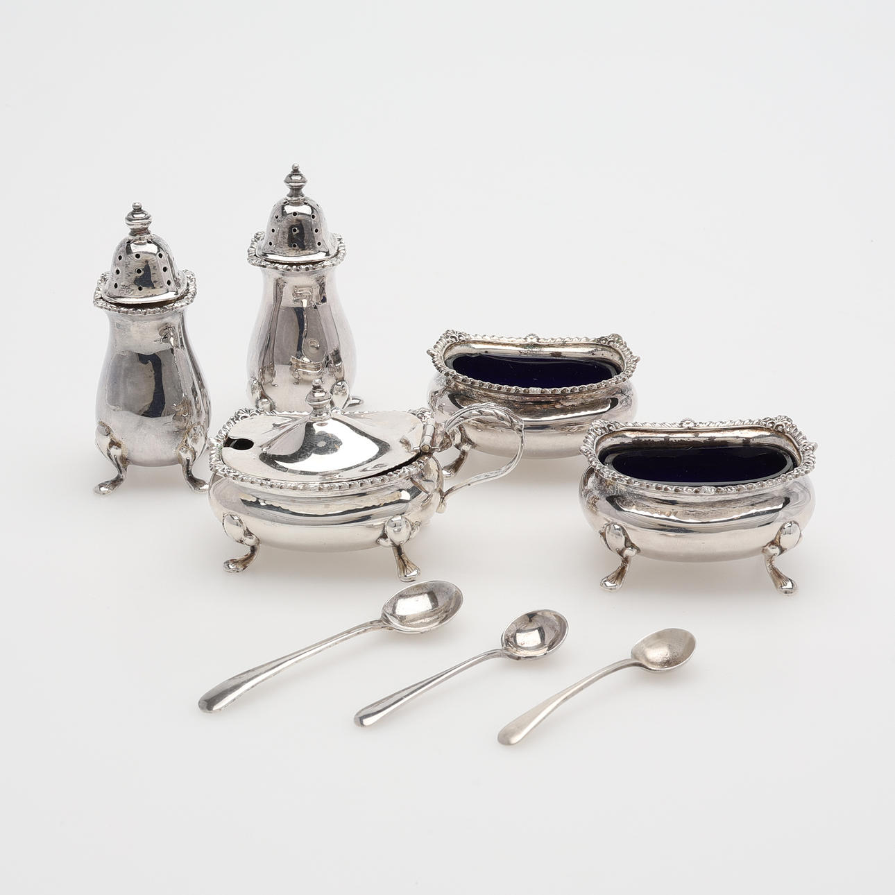 SPICE SET “CONDIMENT SET”, FIVE PIECES, STERLING SILVER, MAPPIN 
