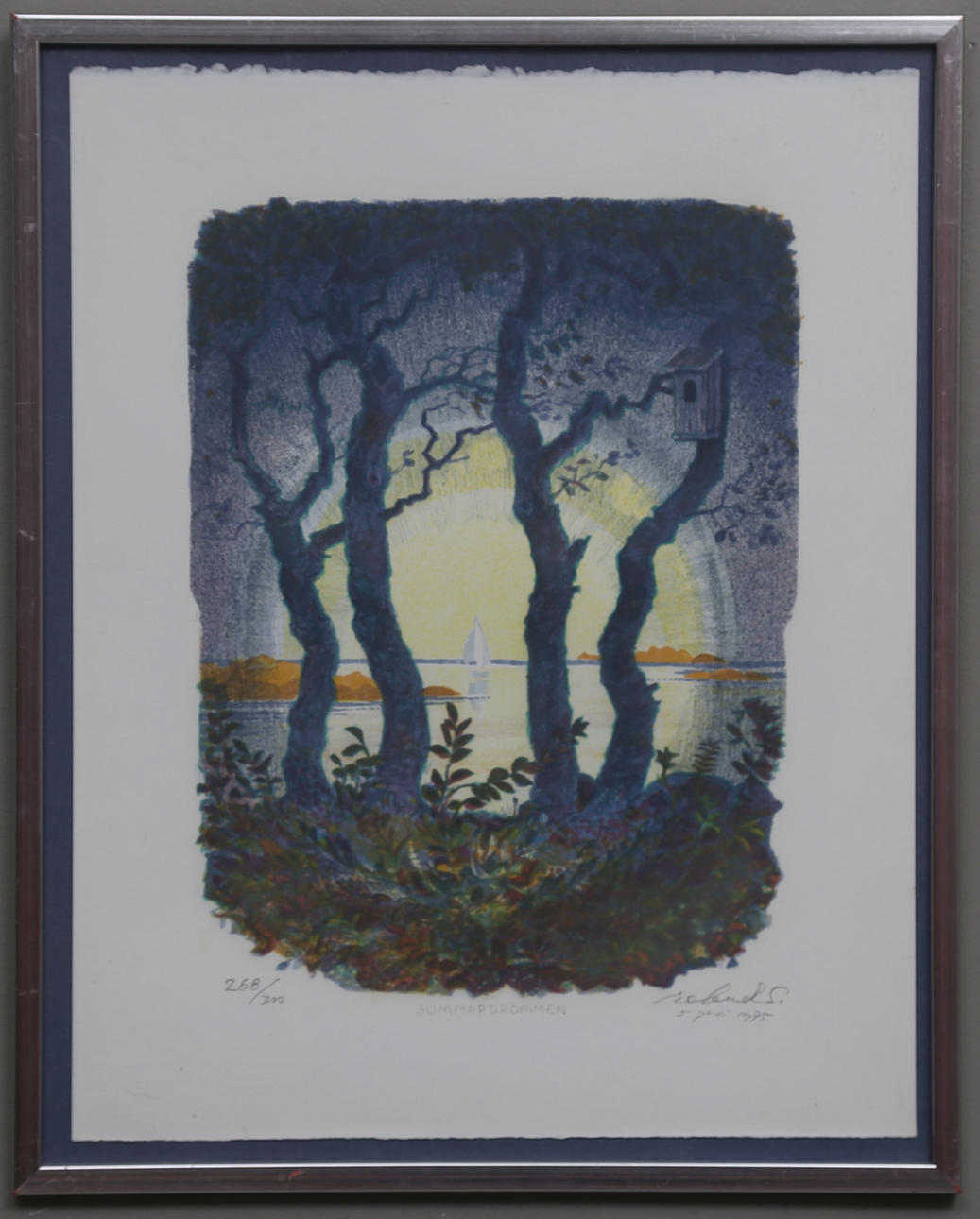 ROLAND SVENSSON. "Sommardrömmen". Förglitografi, signerad, numrerad 268/300 och daterad 5 juni 1975.