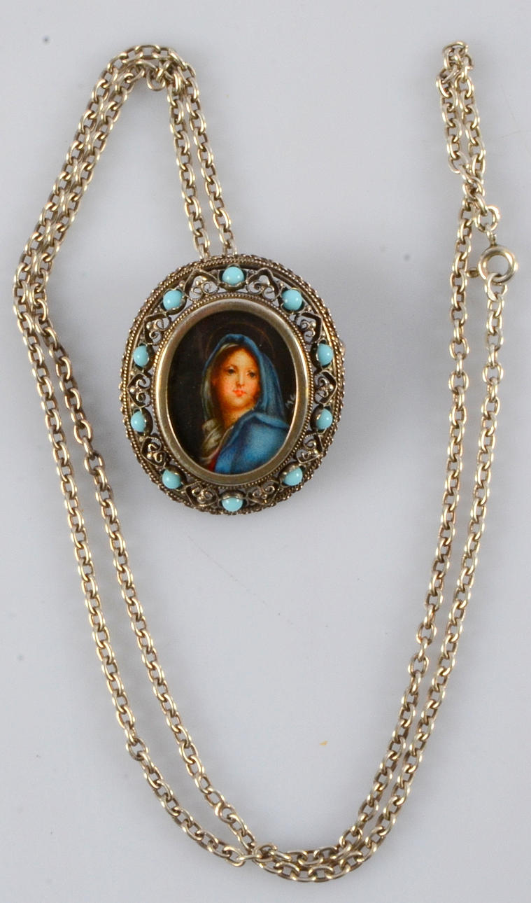 SILVERBROSCH MED STENAR OCH MINIATYRMÅLNING.