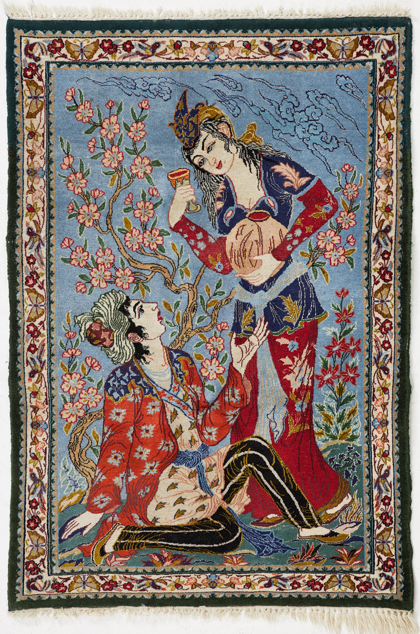 ORIENT CARPET, Figural composition, c. 100x69 cm.