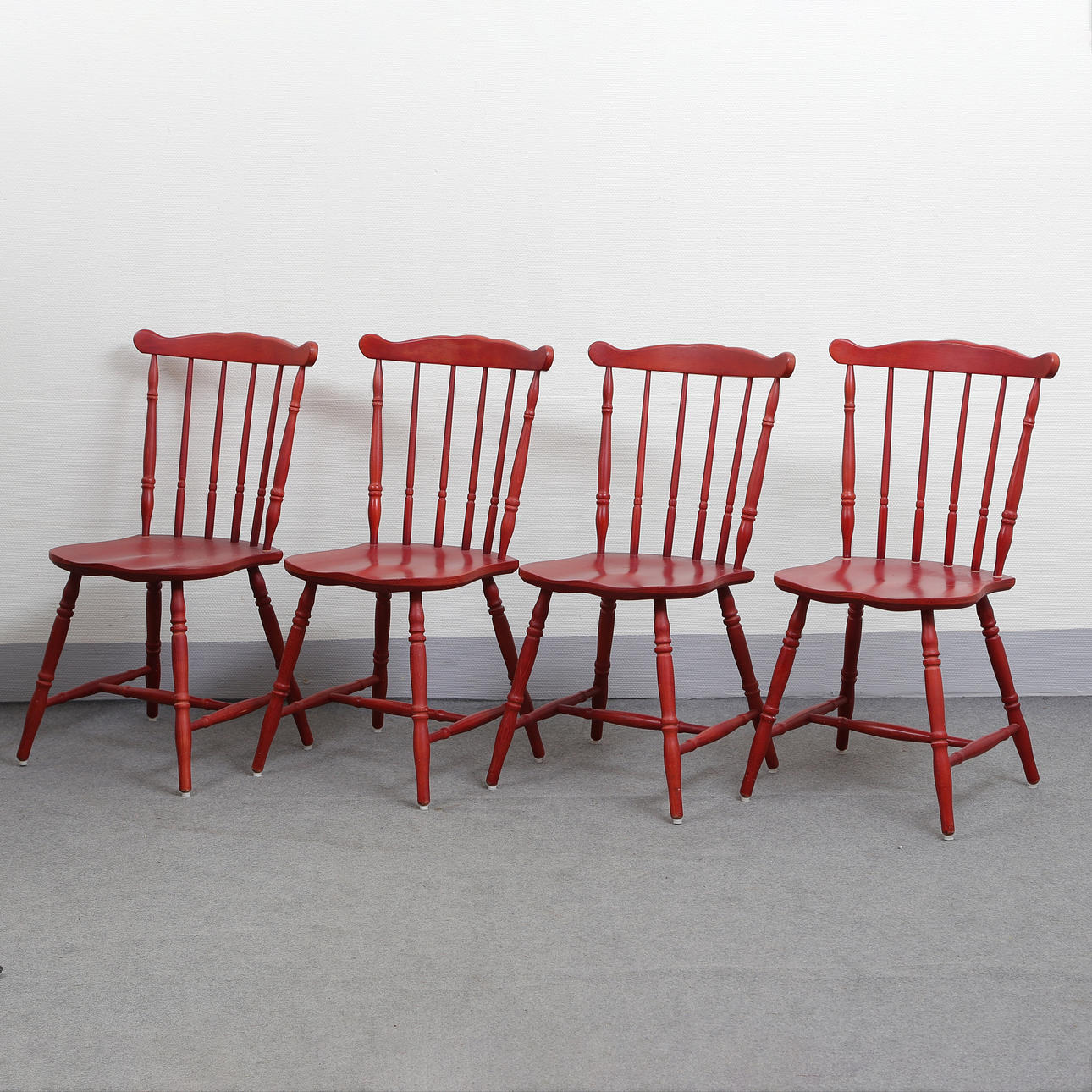 IKEA 4 PINNSTOLAR "EDWARD" RÖDA, 1970-TAL.