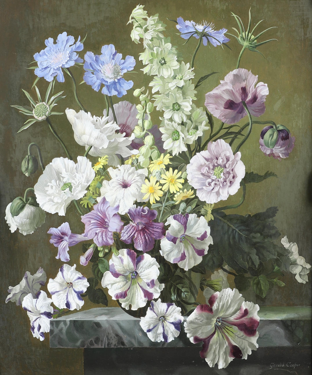 GERALD COOPER (1898-1975). SCABIOUS, POPPIES AND PETUNIAS.