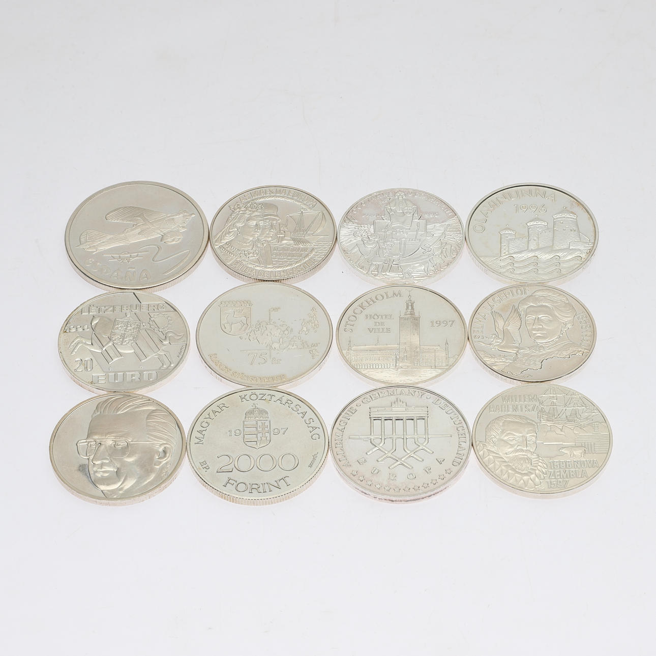EUROMYNT, 12 st, silver, olika länder, 2000-tal. Totalvikt ca.