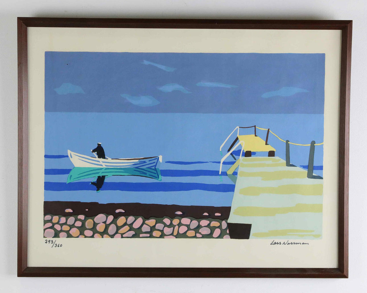 LARS NORRMAN. Lithograph, Man in rowing boat, numbered 293/360, signed.