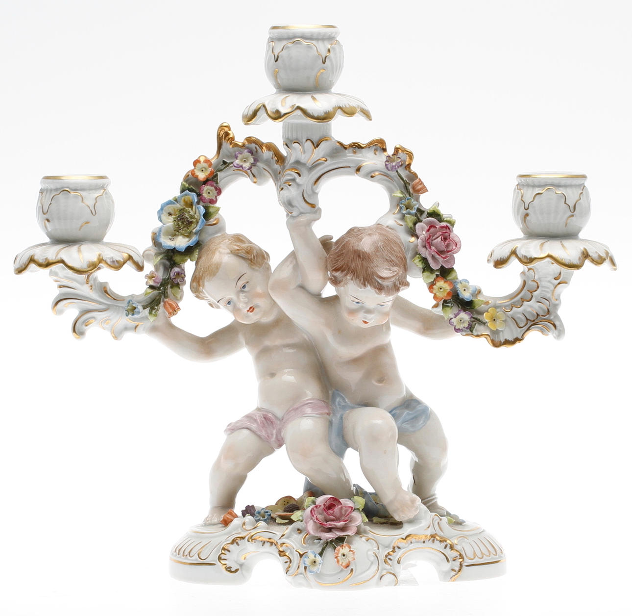 KANDELABER, porslin, rokokostil, Tyskland.