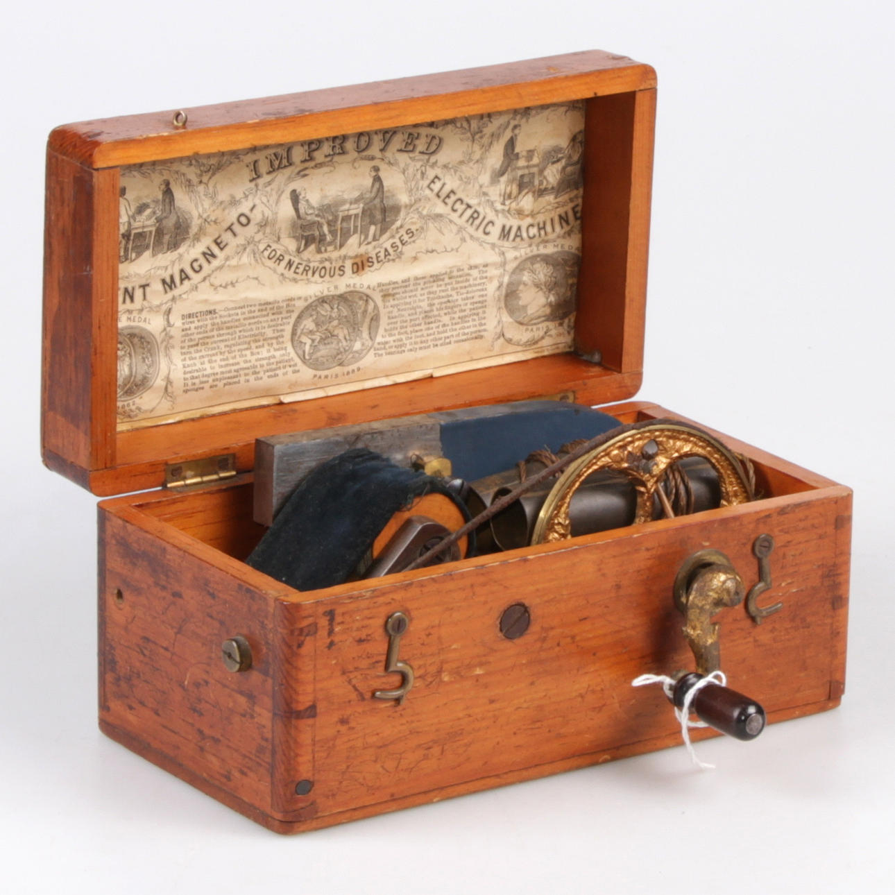 ELEKTRISK MASKIN, "Improved patent magneto electric therapy machine for nervous, diseases", sent 1800-tal.