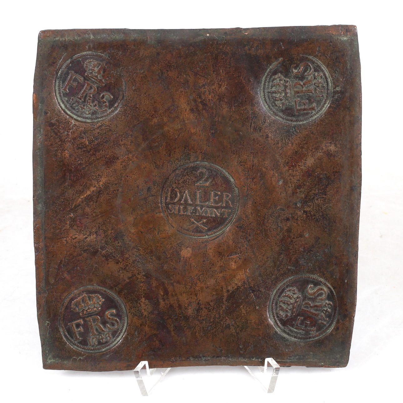 PLÅTMYNT, koppar, 2 daler Silvermynt. 1743.