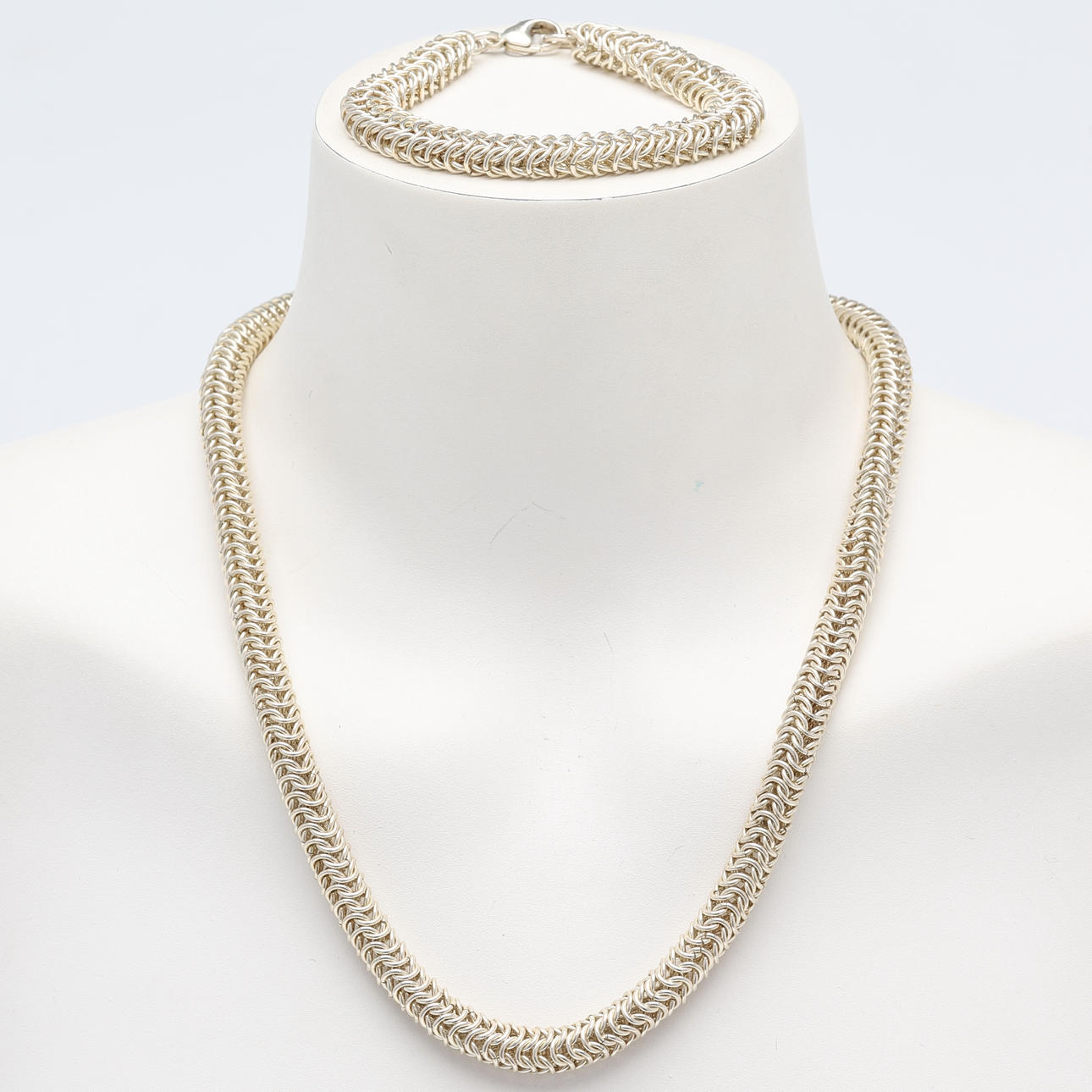 COLLIER & ARMBAND, Drottninglänk, sterlingsilver.