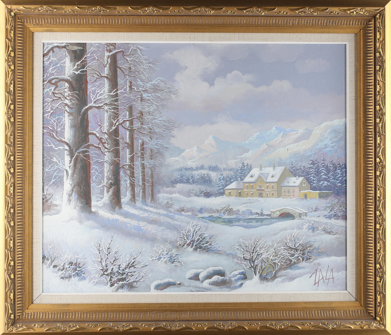 OIDENTIFIERAD KONSTNÄR. Vinterlandskap, olja på duk, signerad ZALA.