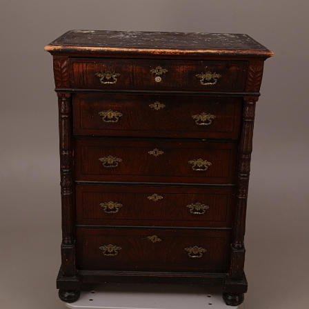 BYRÅ, 5-lådig, mässingsbeslag, 18-/1900-tal.