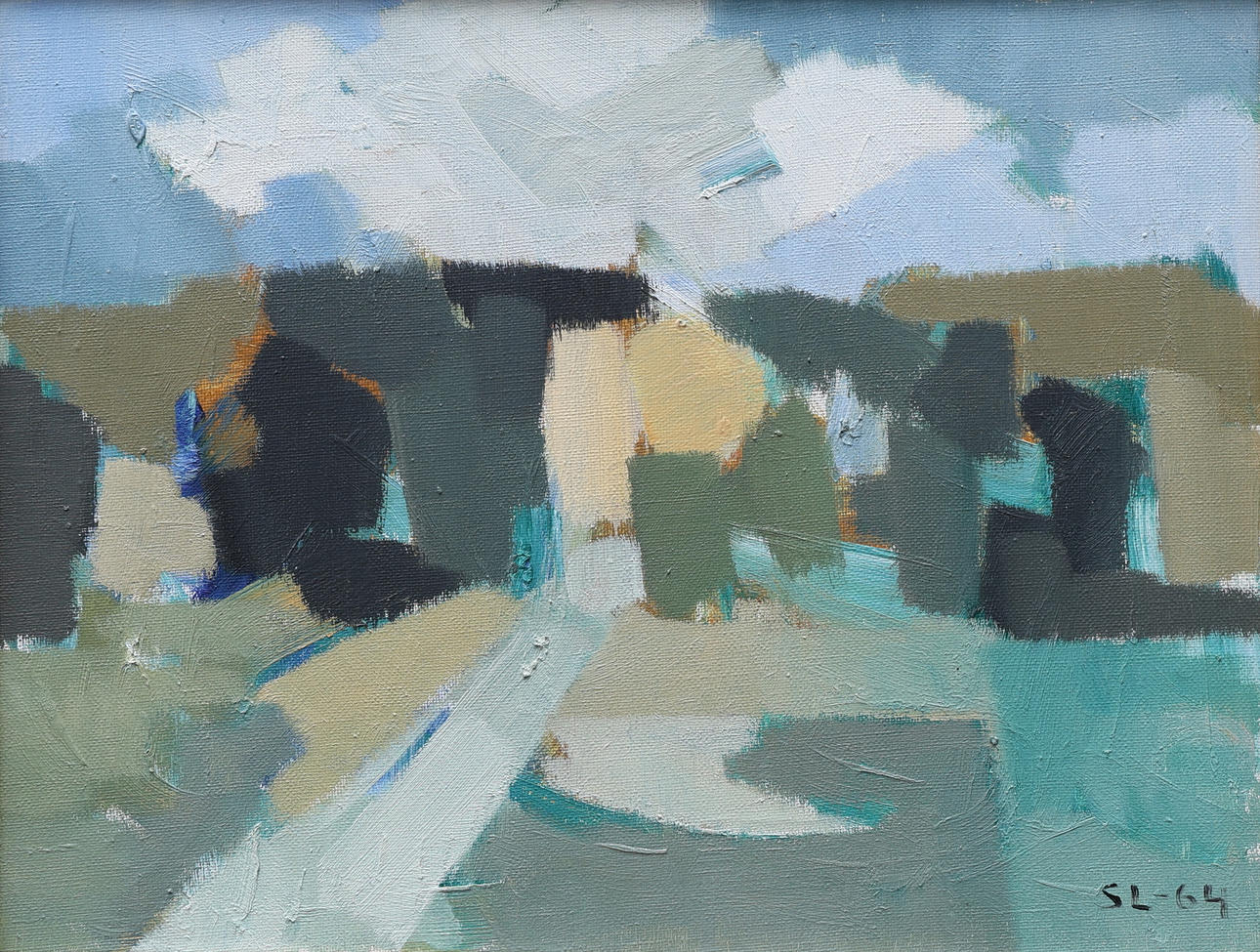 OIDENTIFIERAD KONSTNÄR. oil on canvas, composition, monogram signed SL, dated 1964.