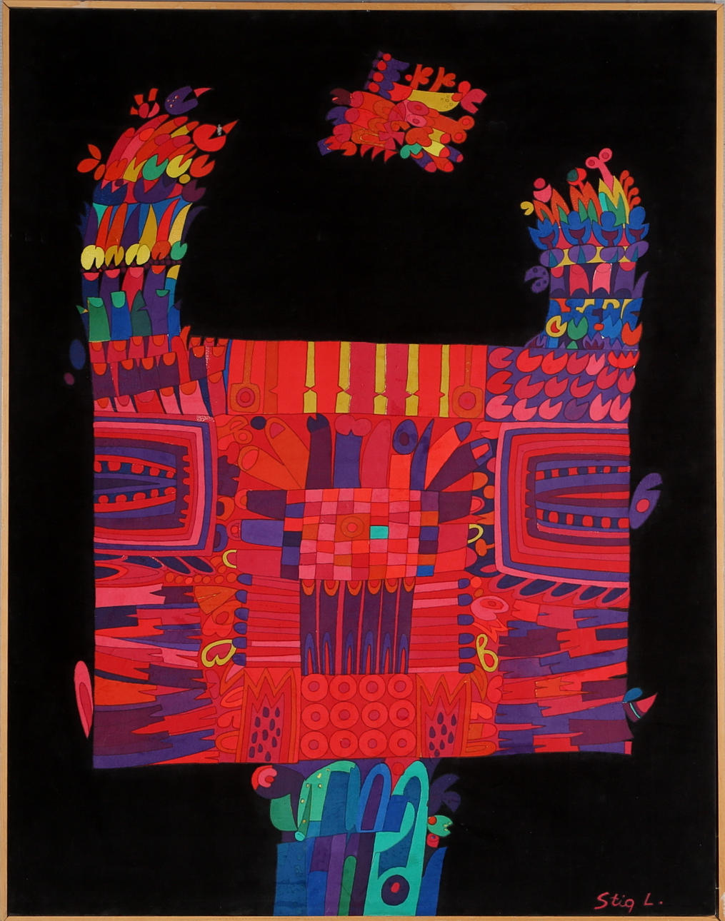 STIG LINDBERG. Textiltryck, signerad Stig L.