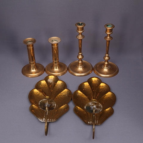 LJUSSTAKAR, tre par, mässing, 1900-tal.