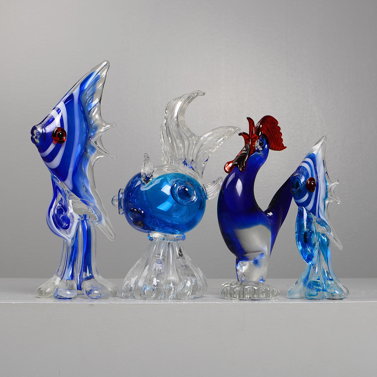 4 glasfigurer, Murano, Italien.
