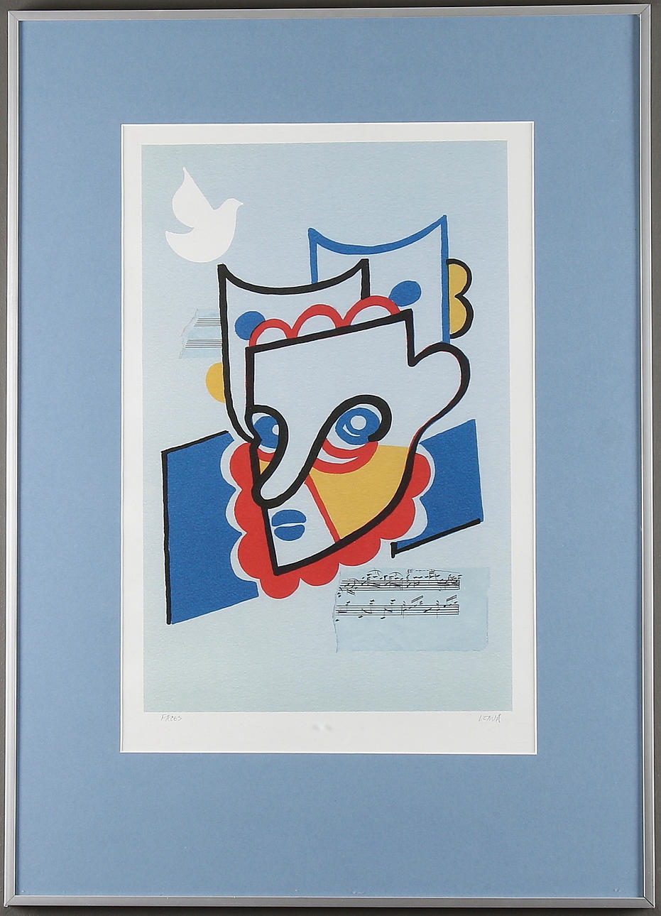 KJELL LÖNNÅ. "Faces", litografiskt tryck, signerad.