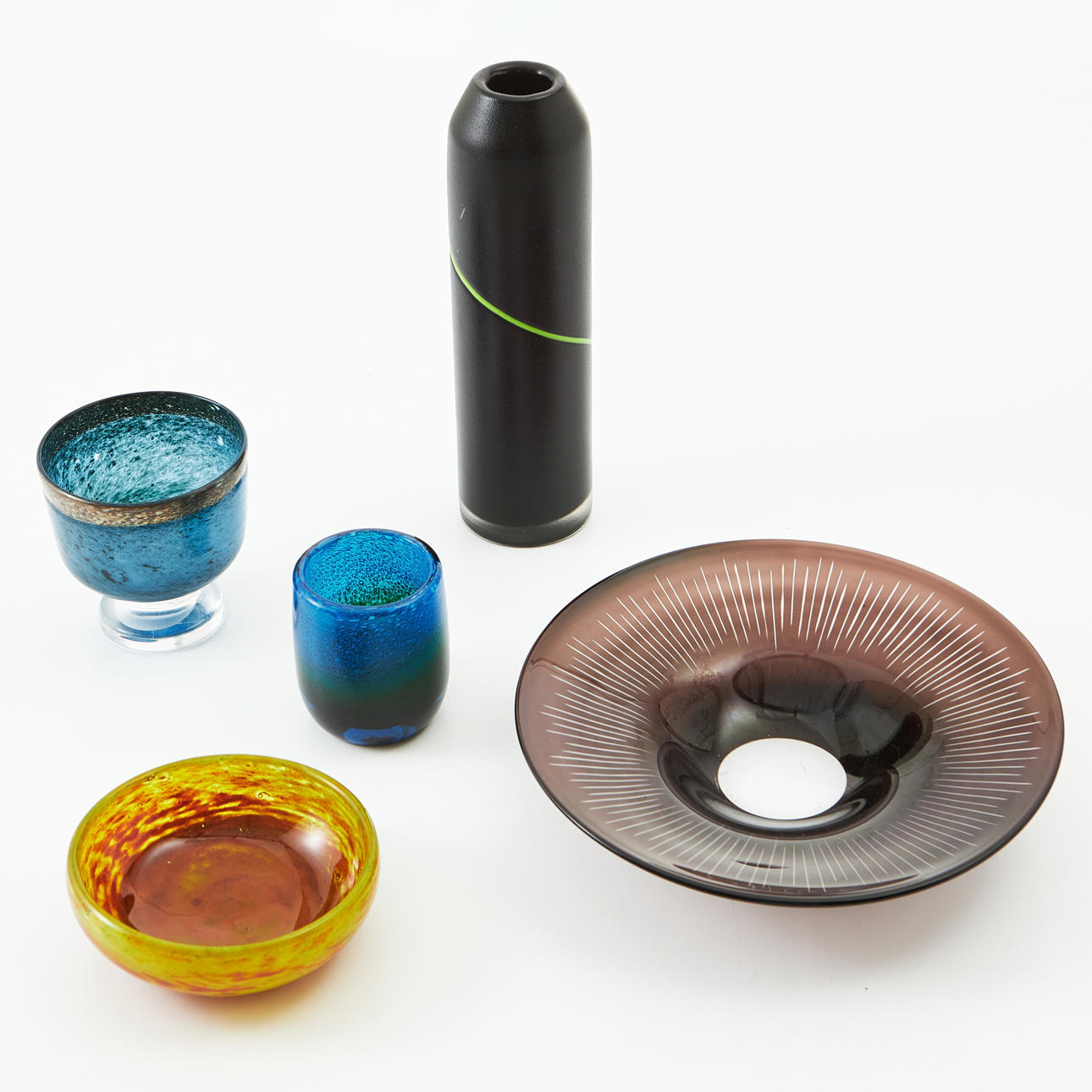 KONSTGLAS, 5 delar, svenska glasbruk.